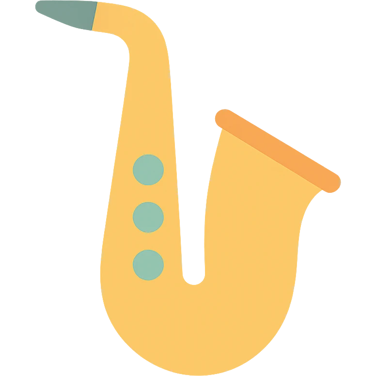 saxophone, flat icon style, minimal color, geometric shapes emoji