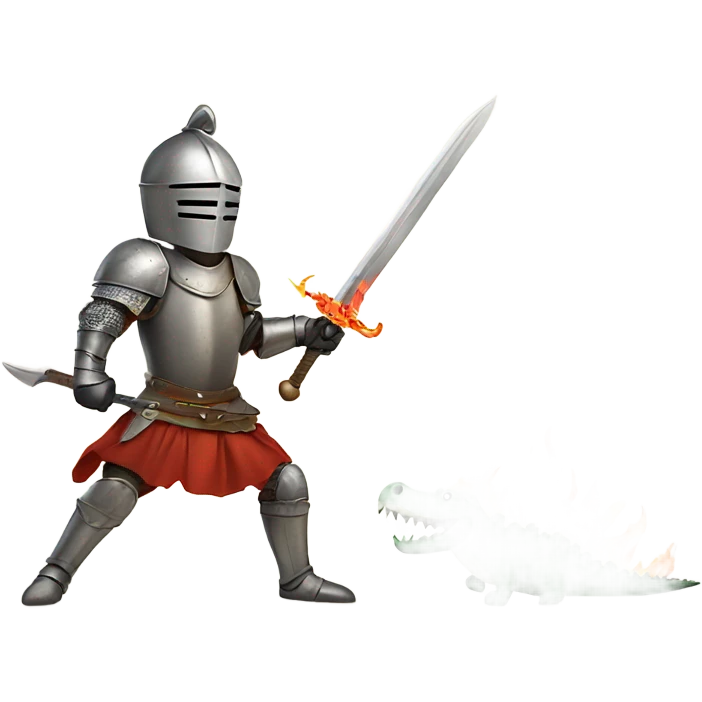 Knight with a flaming sword fighting a crocodile  emoji
