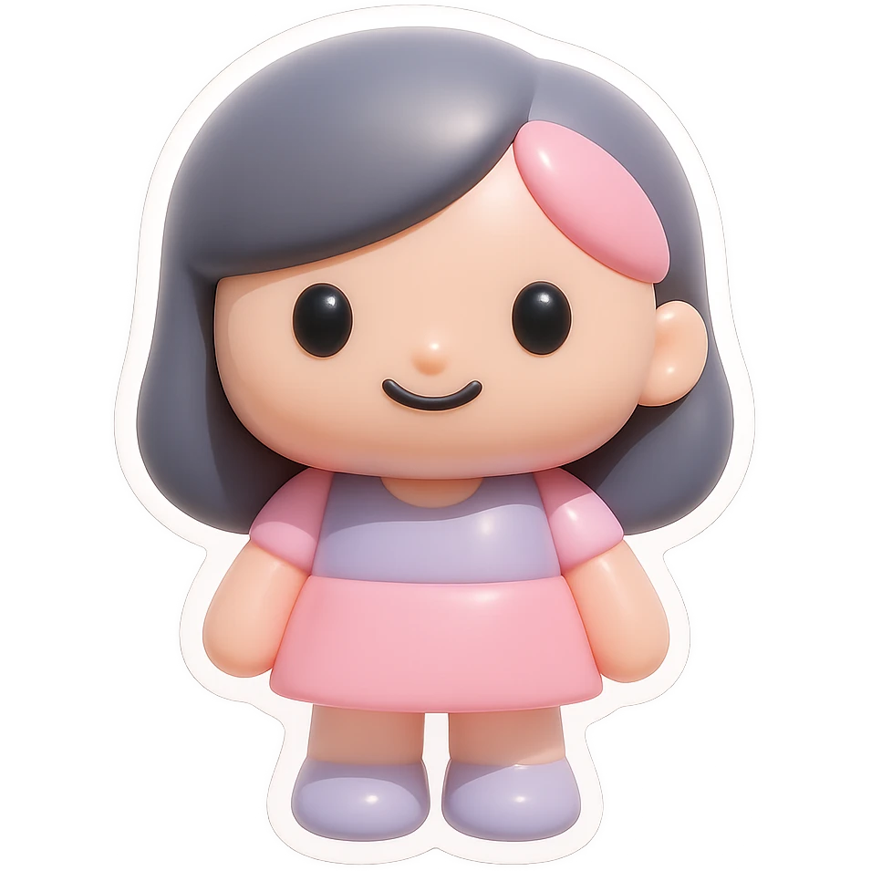 Convert to sticker style with a white border, keep the BLACKPINK-inspired vinyl figure look. emoji