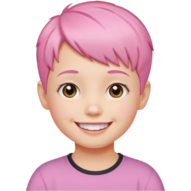 Cute kid with short pink hair and smile, half body emoji
