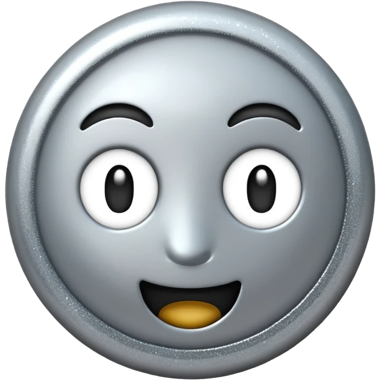Silver chrome sparkle emoji, iOS emoji style, minimal shape, glossy metallic shine, clean background, smooth lighting emoji