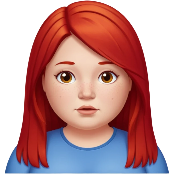 chubby white woman cherry red long straight hair parted middle emoji