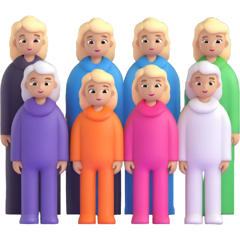 five white people standing together in a team emoji
