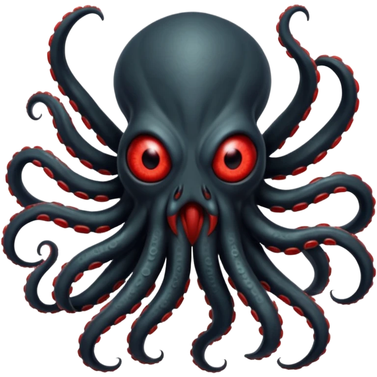 aggressive 8-tentacled black cyclops alien emoji, black body, one big evil red eye in the middle, lunging forward with tentacles, no arms or legs, match attached references emoji