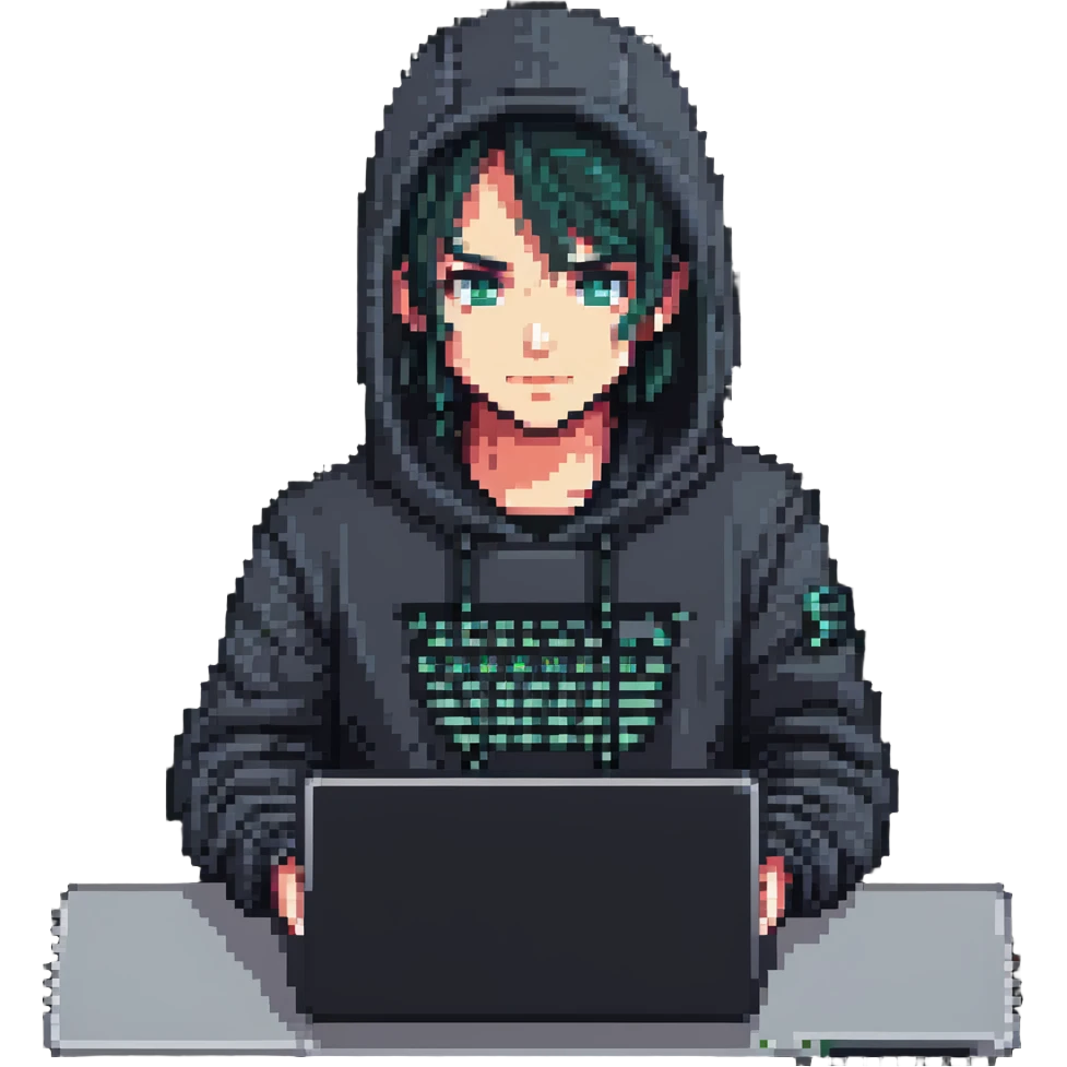 anime hacker with laptop and code emoji