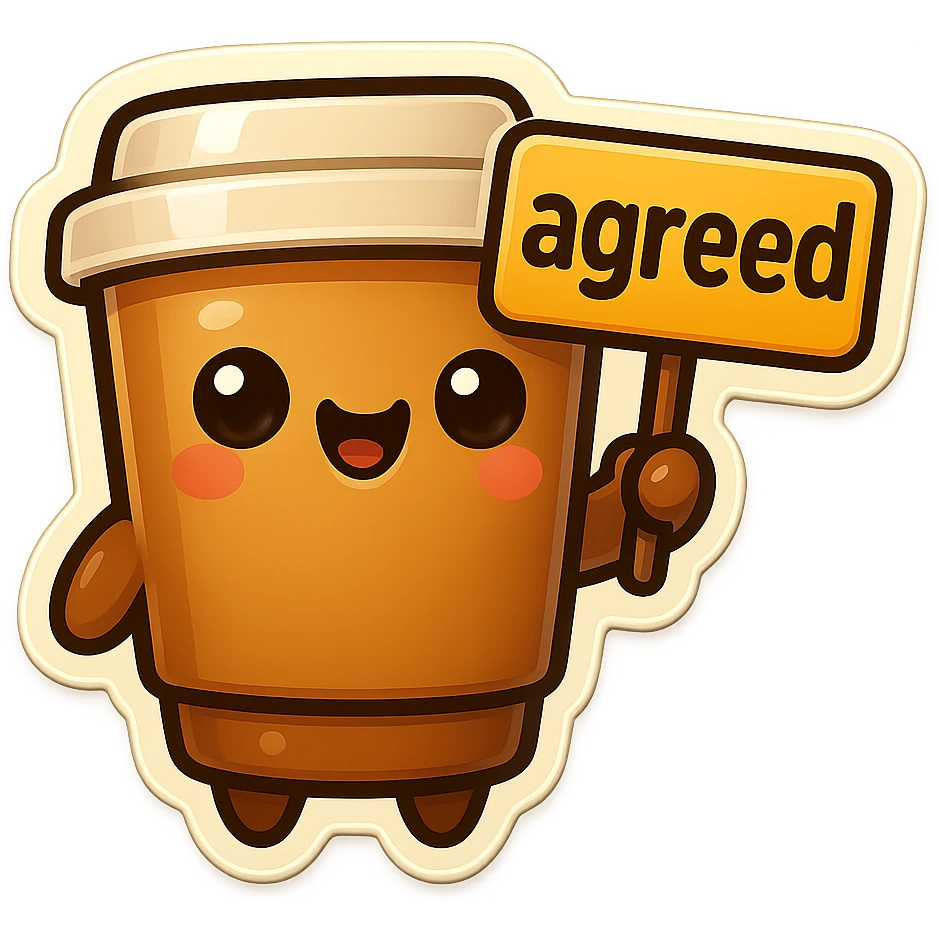 Tall coffee cup, holding sign "agreed" emoji