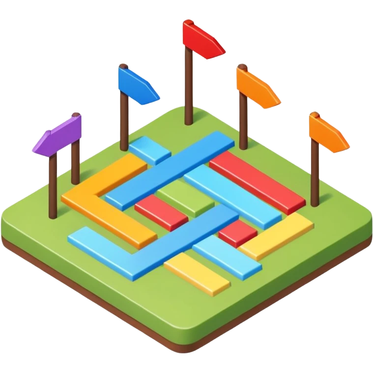 an isometric field with multi-colored tiles and directional arrows emoji