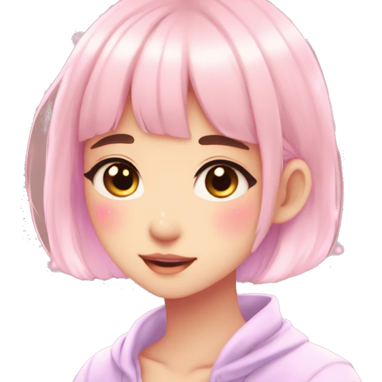 Gorgeous bright sparkly romantic Asian anime pastel girl with blushing face aesthetic trending style outside emoji