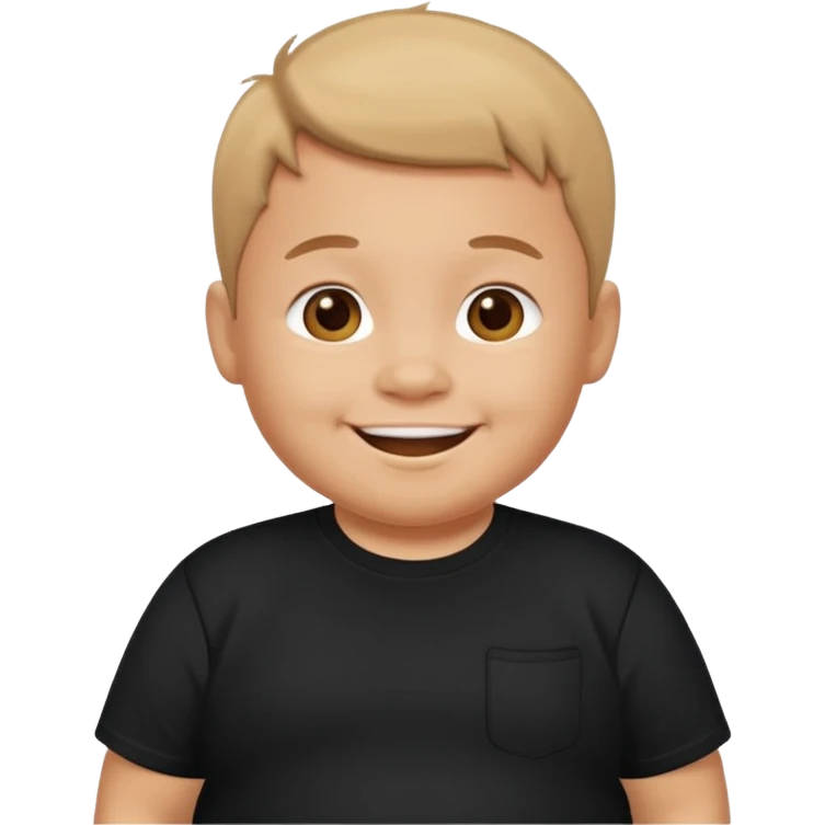 happy little fat young boy in black t shirt  emoji