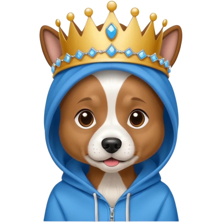 Dog wearing tiara and hoodie emoji