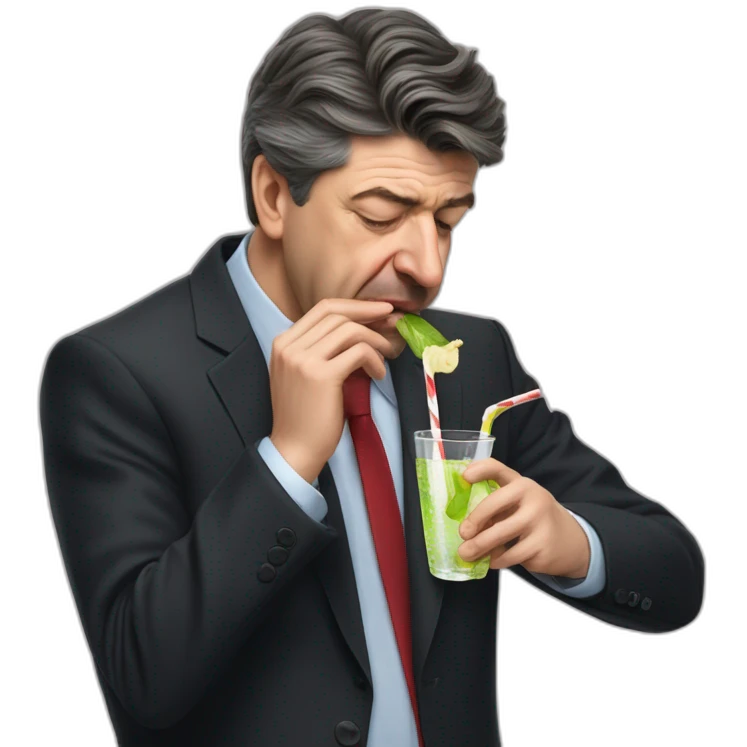 Mélenchon drinking a businessman's tears through a straw emoji