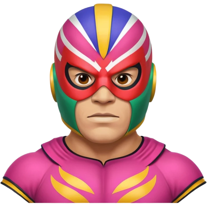 Mexican wrestler portrait, head and shoulders only, colorful luchador mask, muscular collar, confident expression, 3D cartoon, mobile game icon style, clean background, no text, no watermark
 emoji