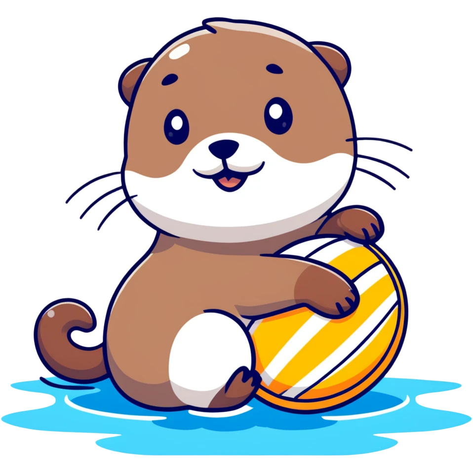 super cute otter relaxing on its back on water with a volleyball balanced on its belly emoji