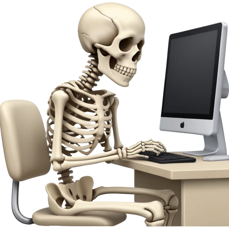 Skeleton sitting at computer desk emoji