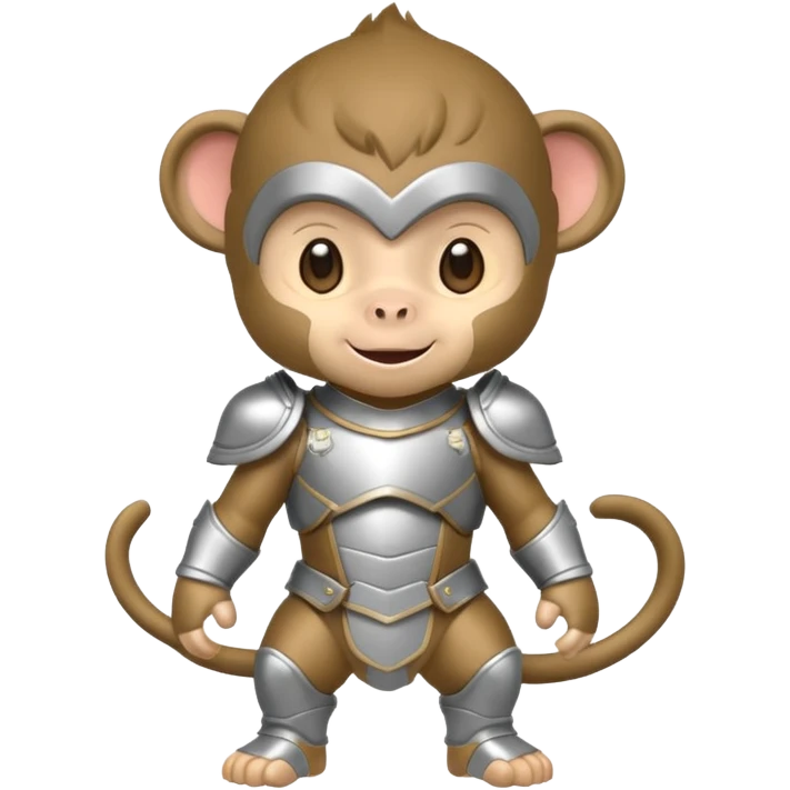baby chibi monkey in silver armor, full body, smile emoji