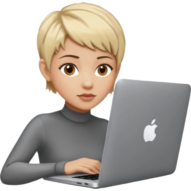macbook pro woman pixie haircut light brown/blonde hair hazel eyes emoji