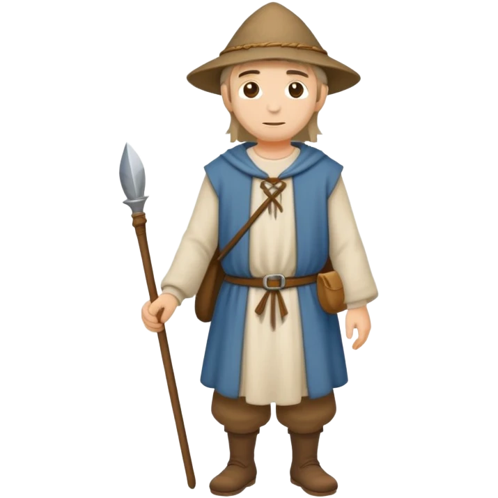 Full body of medieval peasant commoner in simple cloth clothing and hat emoji