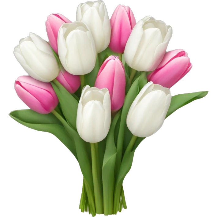 bouquet of white tulips and some pink tulips with a bow around it emoji