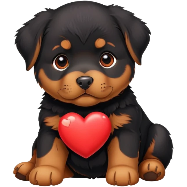 Rottweiler puppy with red heart emoji