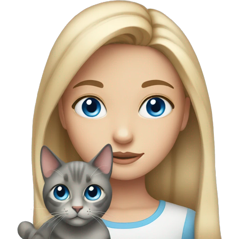 Blue eyed girl with cat emoji