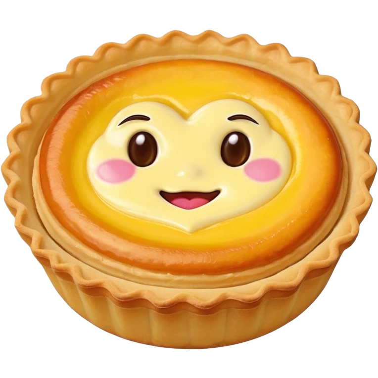Hong Kong egg tart with flaky crust and yellow custard filling, heart eyes emoji