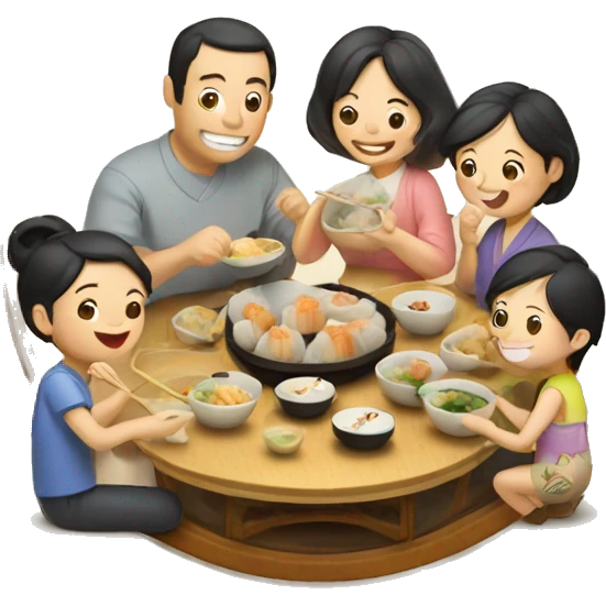 A family happily eating dim sum emoji