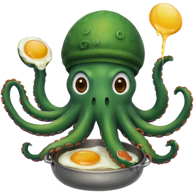 green octopus wearing a sweater and frying an egg emoji
