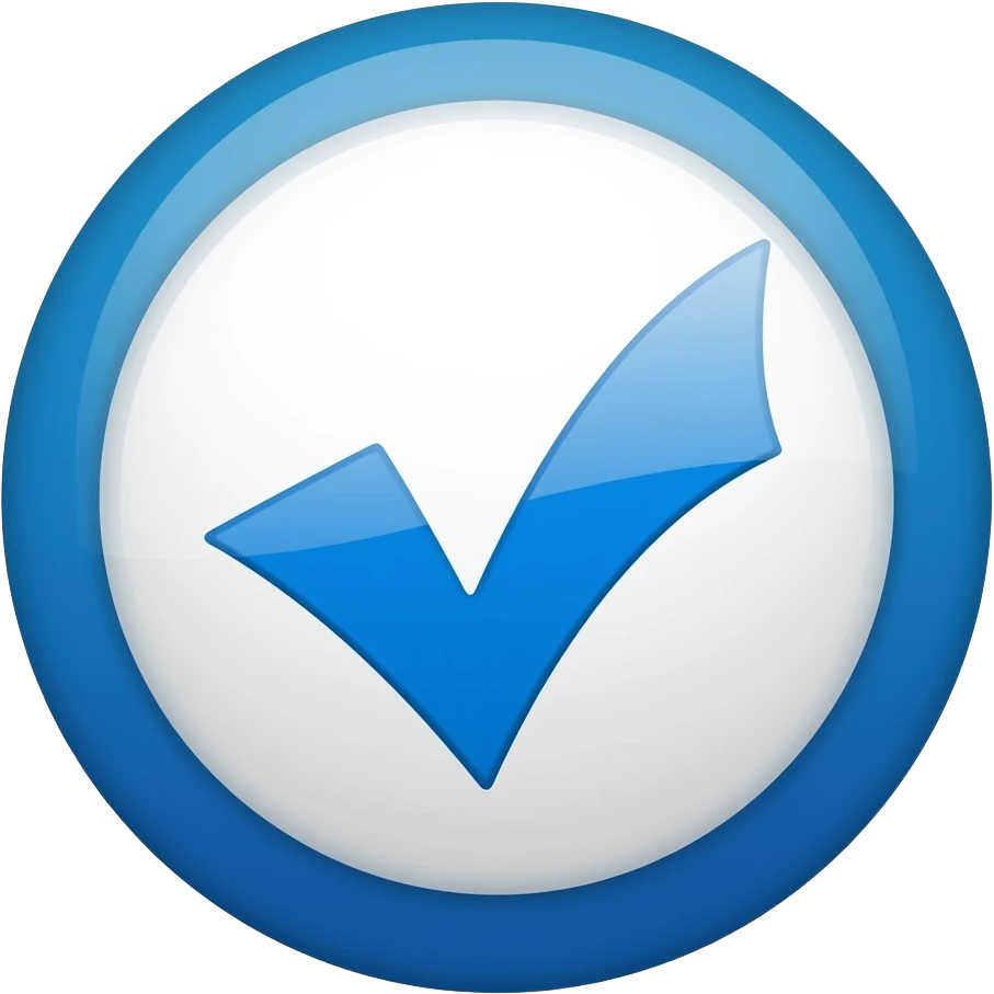 Arka pilanı mavi bir yuvarlak tam ortasında bir tik emoji