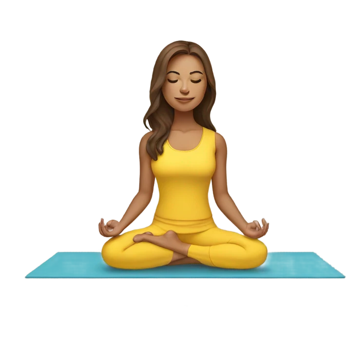 white girl with brown hair doing yoga in yellow clothes emoji