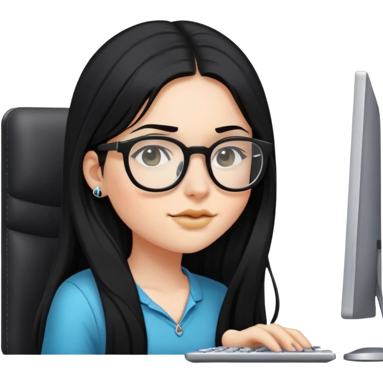 Girl with long black hair, glasses, nostril piercing, and a computer emoji
