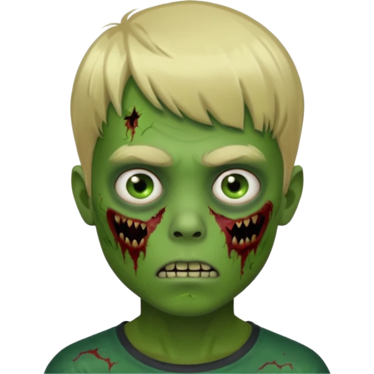 white boy short blonde hair with bangs really dark eyes zombified green skin emoji