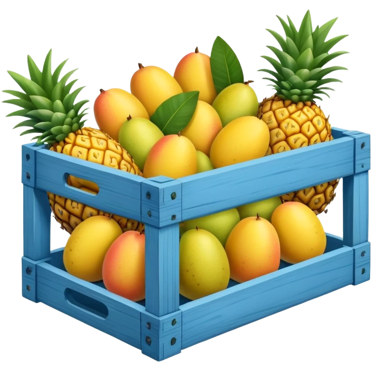 pineapples, mango and passion fruit in a blue crate emoji