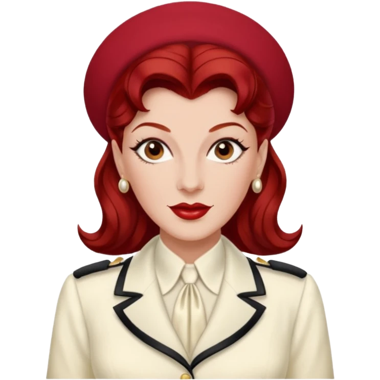 LaVerne Andrews from The Andrews Sisters with dark  red hair, ivory outfit emoji