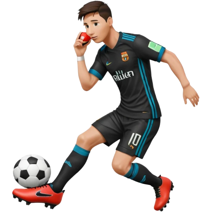 Lionel Messi holding and kissing a football boot with CR7 initials emoji