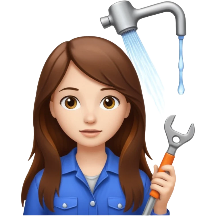 beautiful girl with long brown hair constructing new bathroom area with new shower and amenities  emoji