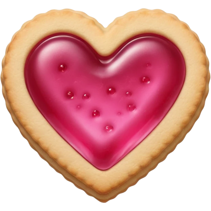 Realistic shortbread cookie in the shape of a heart with pink jelly emoji