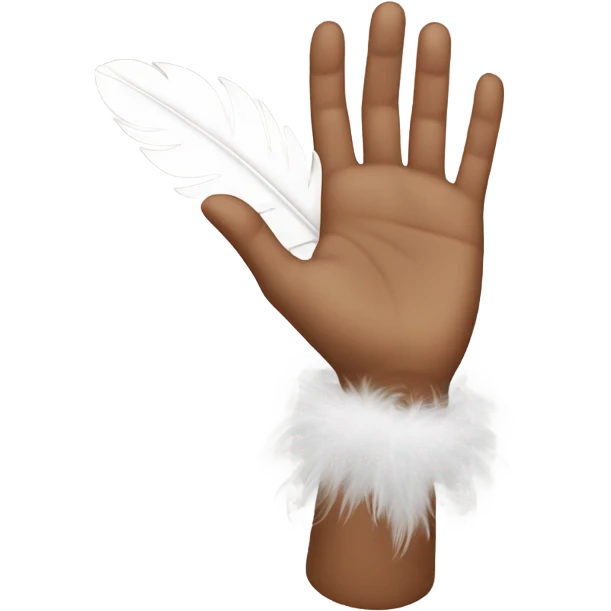 brown hand and a white feather flies above it emoji