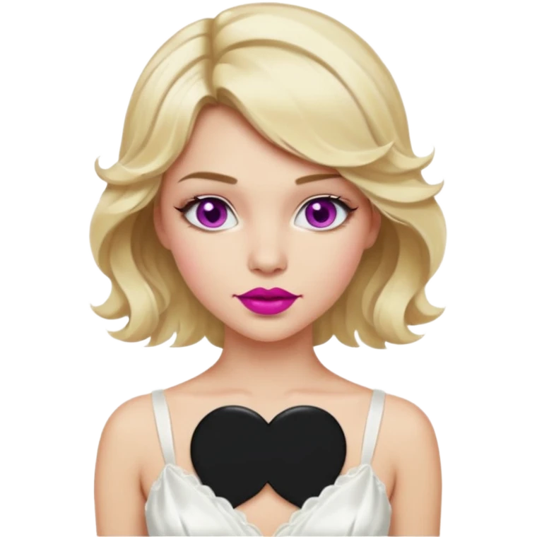 Bride with short wavy blonde hair, hot pink background and white silk chemise dress. Add fuscia background. Add fascia lipstick emoji