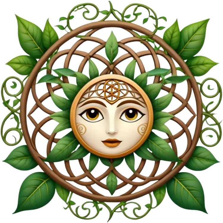 Boho style Flower of life s by vines that have mystical eyes in the leaves emoji