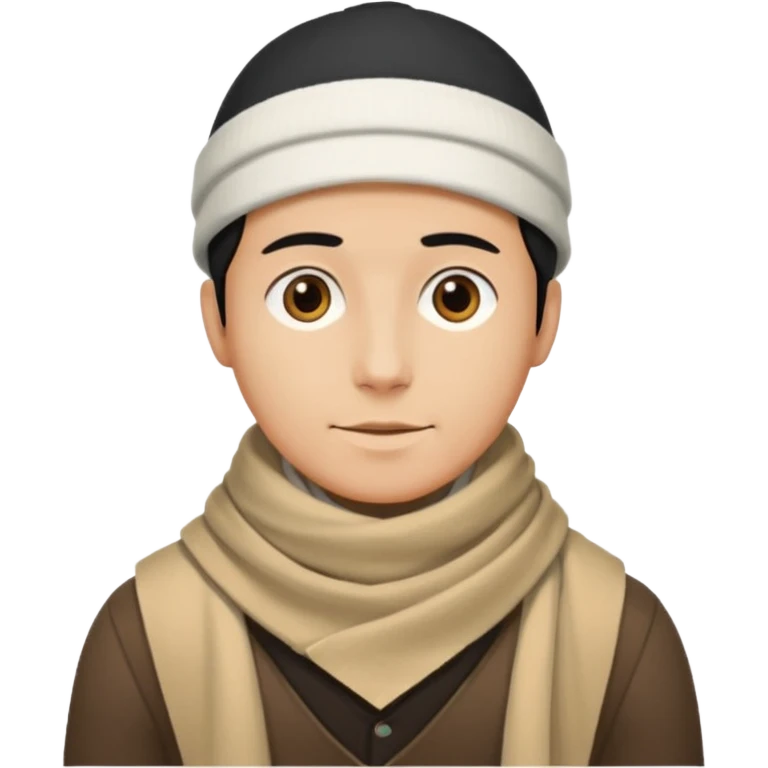 A guy with a triangle body with no arms and legs then his head is a perfect circle and black then give him a hat that doesn’t go behind his head, and last but not least give him a white scarf emoji