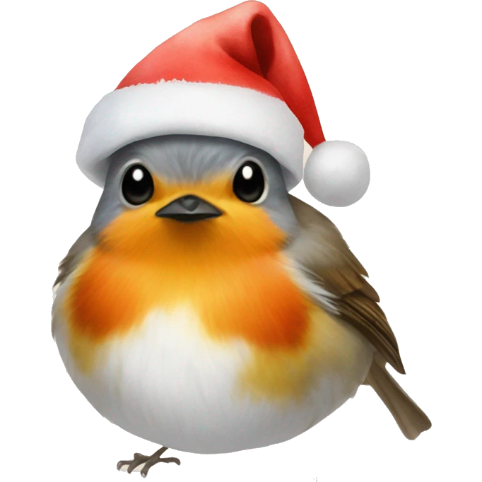 Watercolor Robin Bird Santa hat emoji