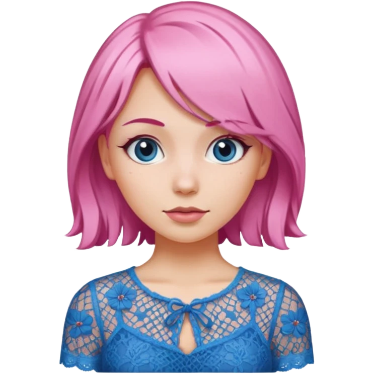 pink haired woman with lace patterned blue top emoji