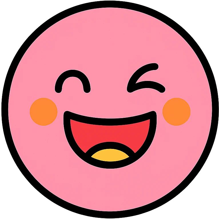 pink laugh face, expressive, playful emoji