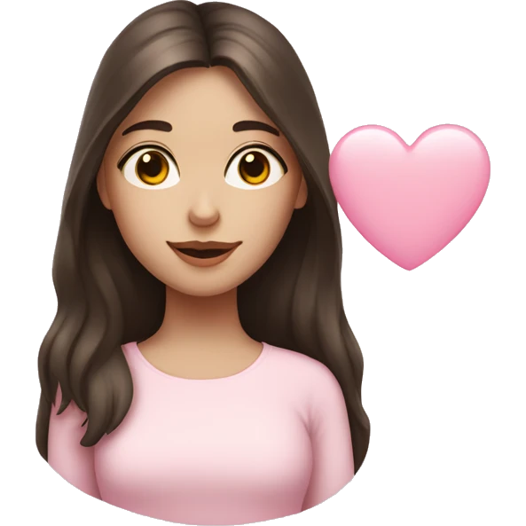 Brunette girl, white skin, holding a small pale pink heart  emoji