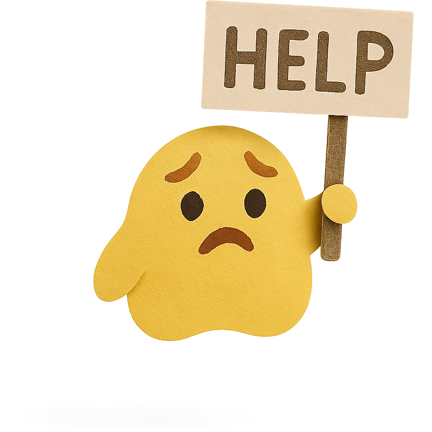 little yellow blob guy holding a sign that says 'help' emoji
