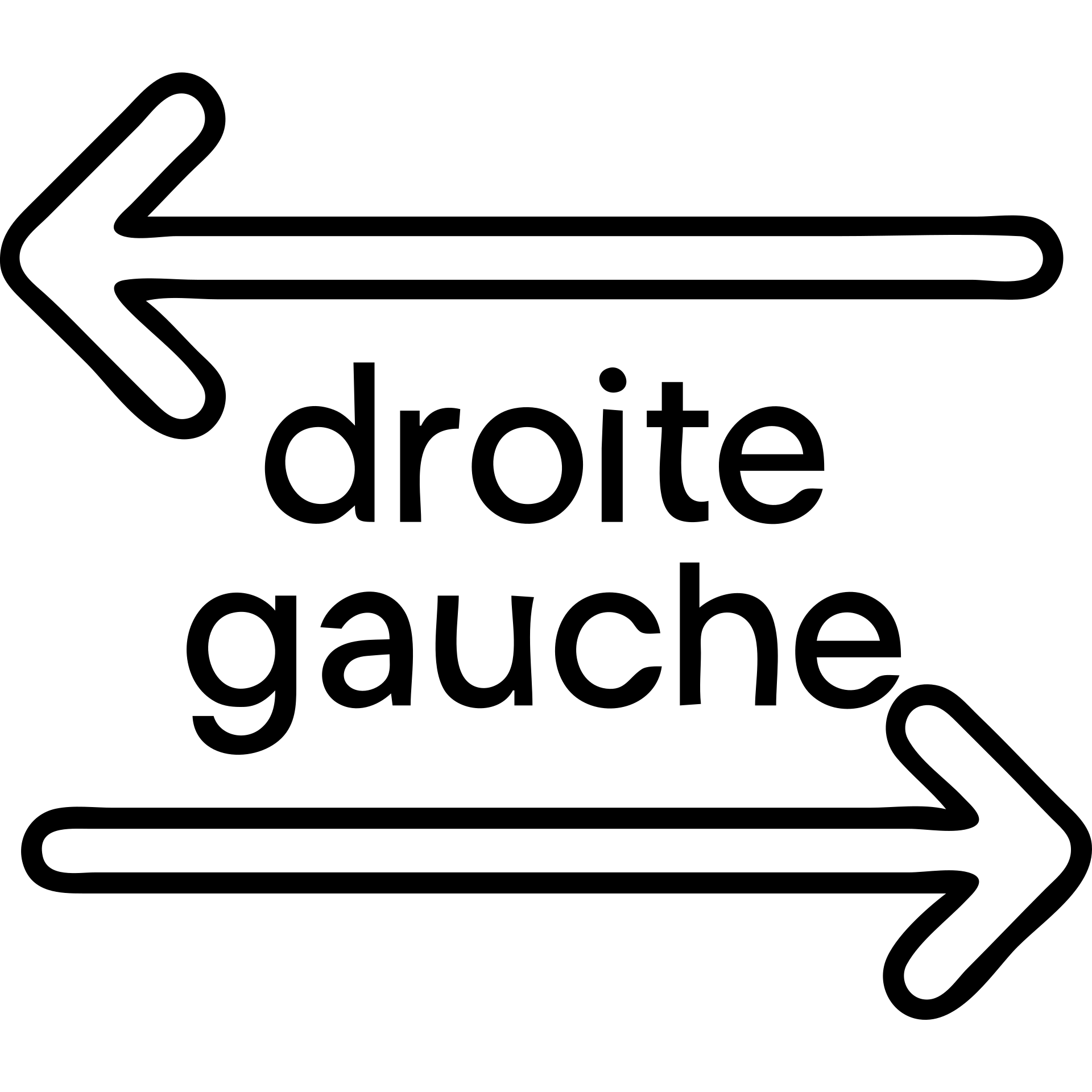 Directional arrows pointing right and left with "droite gauche" text emoji