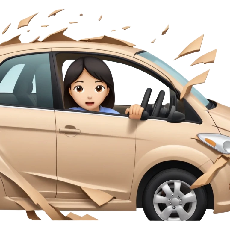 asian girl crashes car  emoji