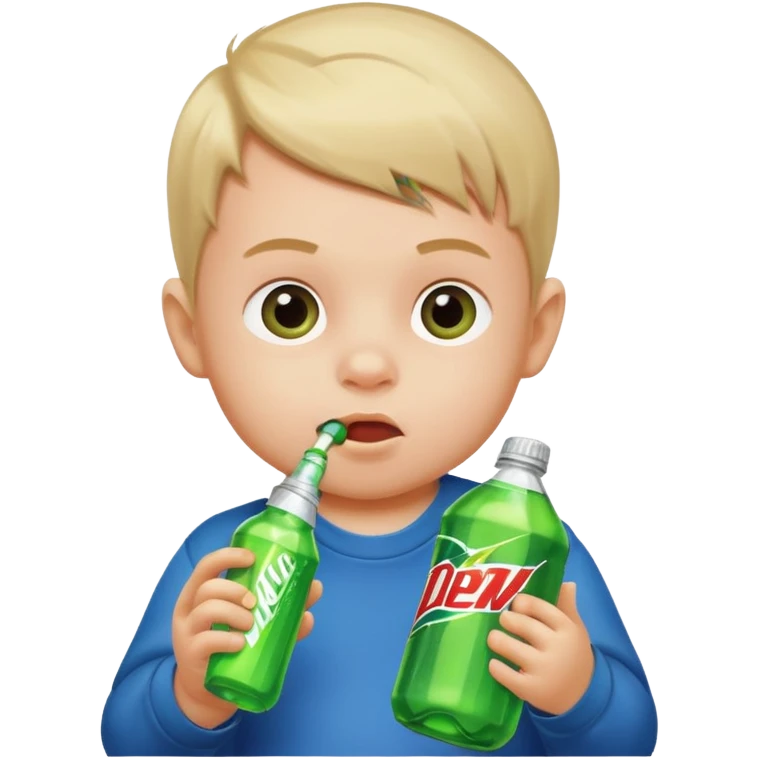 A baby boy drinking Mountain Dew emoji