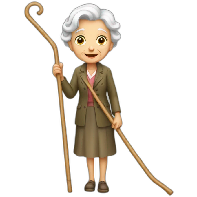 Cane using old woman emoji