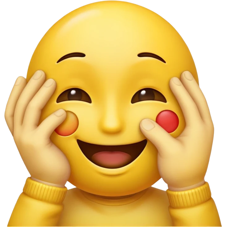 A happy emoji that covers his eyes with a hand emoji